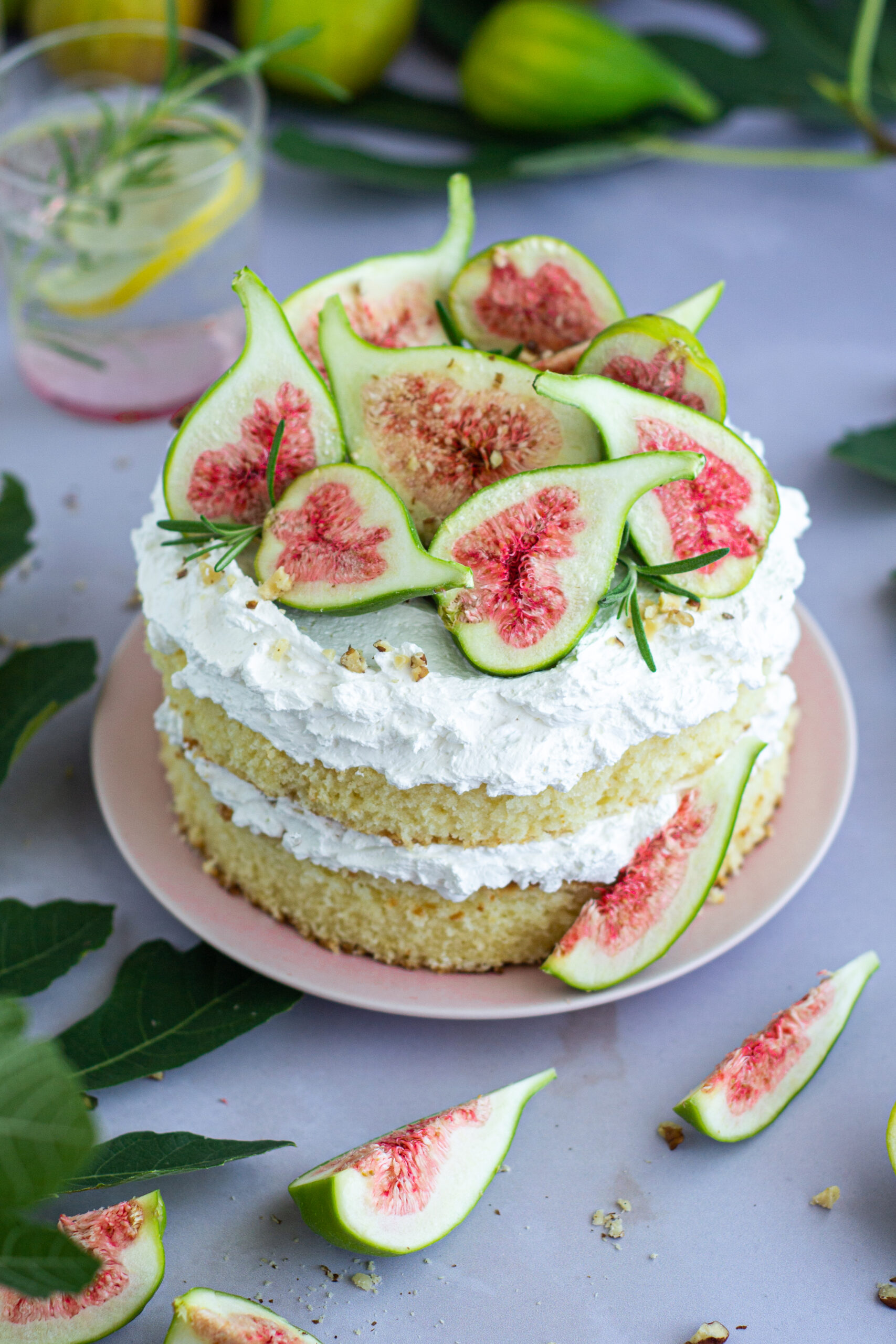 Classic White Cake with Cream Cheese Frosting & Fresh Figs